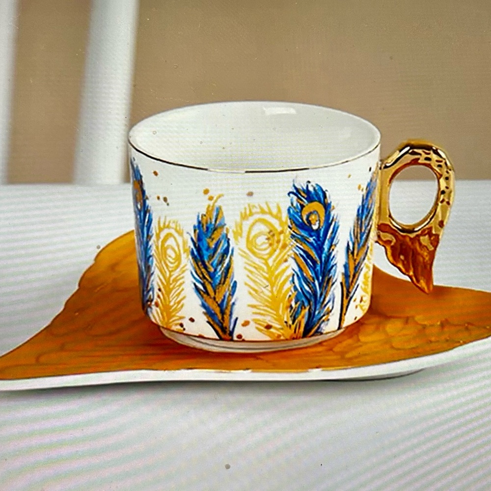 Feathered Angel Wings Ceramic Tea Cup & Saucer Set